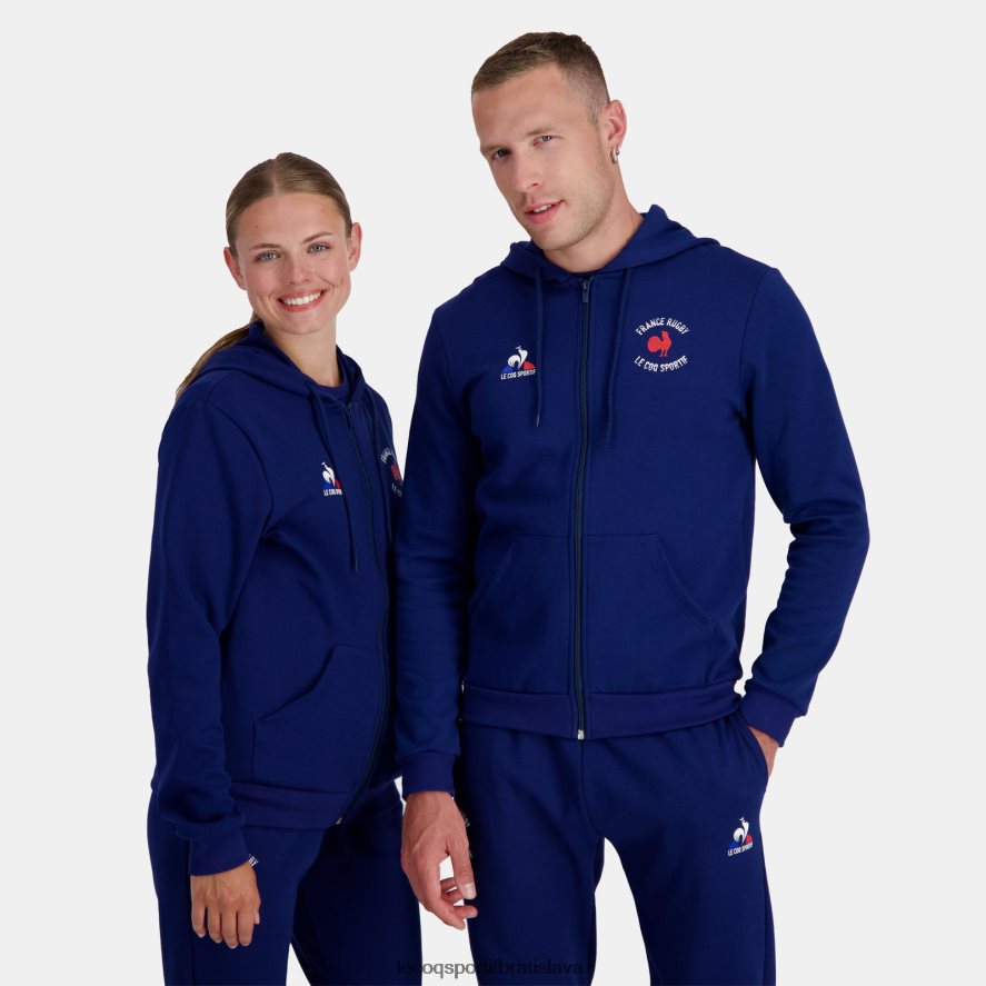 Le Coq Sportif oblečenie mikina s kapucňou na zips - francúzska rugby modrá muži BF4DLN28